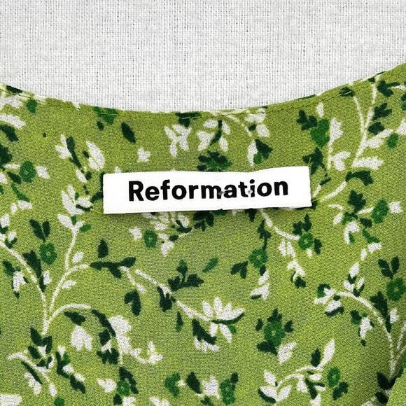 REFORMATION Alison Puff Sleeve Mini Dress Womens 8 Green Floral Button Front - Picture 10 of 15